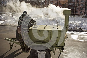 Military field kitchen. Cooking in the army.