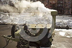 Military field kitchen. Cooking in the army.