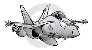 Military Fighter Attack Jet Airplane Cartoon Isolated Vector Illustration