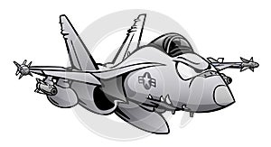 Military Fighter Attack Jet Airplane Cartoon Isolated Vector Illustration photo