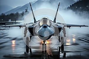 Military fighter jet, flight, over the mountains, at night