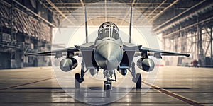 Military fighter jet in the hangar with AI generated.