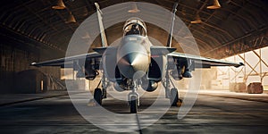 Military fighter jet in the hangar with AI generated.