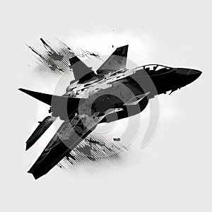 Military fighter jet silhouette on white background Generative AI