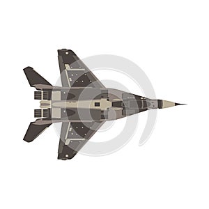 Military fighter jet top view monochrome flat in gray color theme