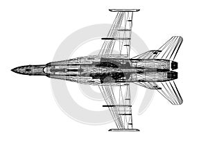 Military fighter plane Architect blueprint - isolated