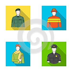 Military, fireman, artist, policeman.Profession set collection icons in flat style vector symbol stock illustration web.