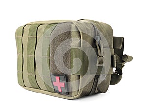 Military first aid kit isolated on white