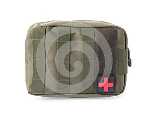 Military first aid kit isolated on white