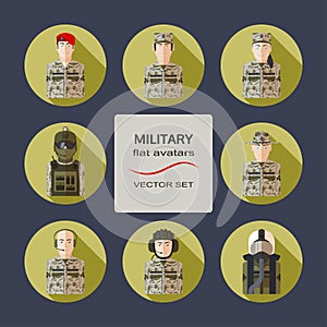 Military flat avatars vector set.
