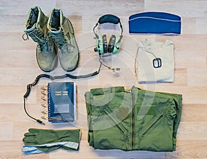 Military flying crew flat lay