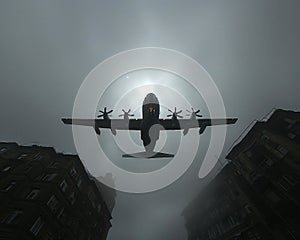 A military flyover during a parade wide shot