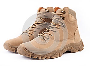 Military footwear shoes , pair of boots isolated