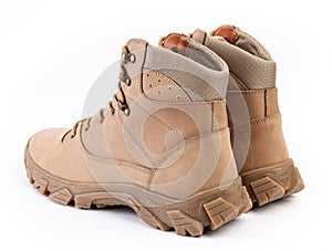 Military footwear shoes , pair of boots isolated