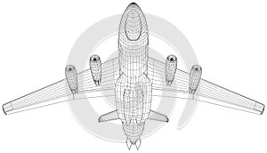 Military force air flying radar AWACS jet airplane. Vector Illustration of 3d.