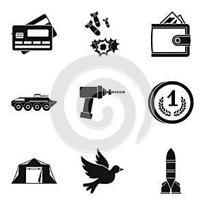 Military force icons set, simple style