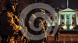 Military Forces Standing in Front of the White House