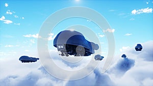 military futuristic ship fly in the clouds. Invasion. 3d rendering.