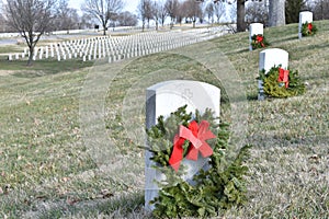 Wreath on a military grave in Jefferson Barracks National Cemetery St Louis Missouri