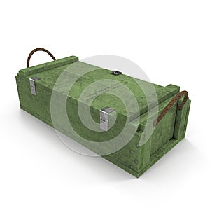 Military green box with explosive isolated on white. 3D illustration
