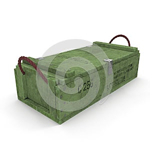 Military green box with explosive isolated on white. 3D illustration