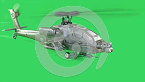 Military gunship flying on greenscreen