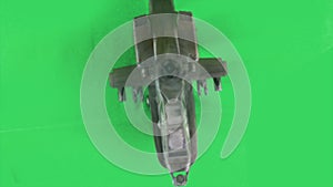 Military gunship flying on greenscreen