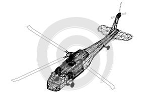 Military helicopter 3D blueprint - isolated