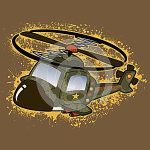 Military helicopter cartoon on duty