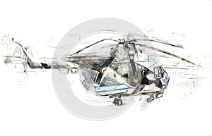 Military helicopter drawing illustration art vintage