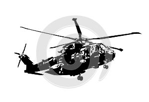 Military helicopter drawing illustration art vintage