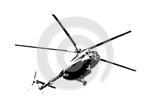 Military helicopter drawing illustration art vintage
