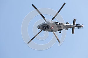 Military helicopter in flight