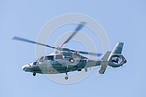 Military helicopter in flight. Attack