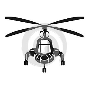 Military helicopter in front icon, simple style