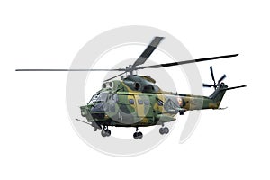 Military helicopter IAR 330 Puma SOCAT isolated on white background.