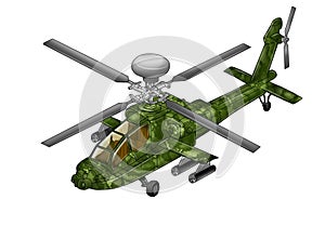 Military helicopter illustration in various colors created using hand-drawn art techniques protected on a white background 2