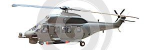 Military helicopter isolated white background