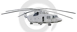 Military helicopter Mi-26. Soviet multi-purpose transport heli Mi26 isolated on white background. Halo - NATO codification