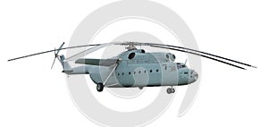 Military helicopter Mi-6. Soviet shock heli Mi6 isolated on white background. Hook - NATO codification