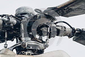 Military helicopter rotor blade detail close-up