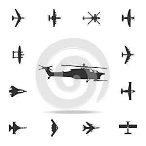 Military helicopter silhouette icon. Detailed set of army plane icons. Premium graphic design. One of the collection icons for web