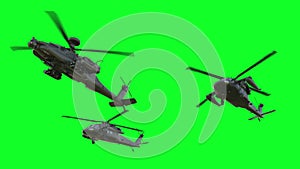 Military helicopter UH-60 Black Hawk realistic 3d animation. Green screen