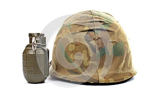 Military helmet and grenade