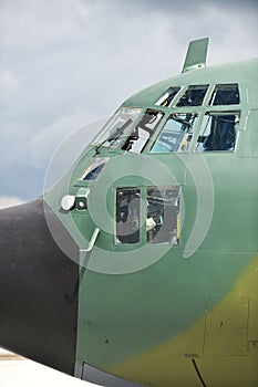 Military Hercules airplane on the runway
