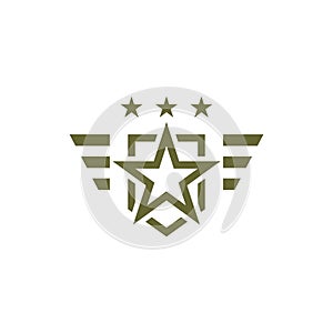 Military icon on white background. Armed symbol. Soldier emblem with star. Army logo