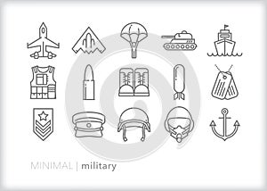 Military icons of equipment and uniforms of armed forces