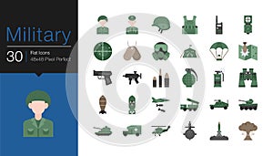 Military icons. Flat design. For presentation, graphic design, mobile application or UI