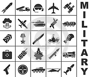 Military icons, minimal design. Military and army. Modern icons of war