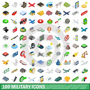 100 military icons set, isometric 3d style